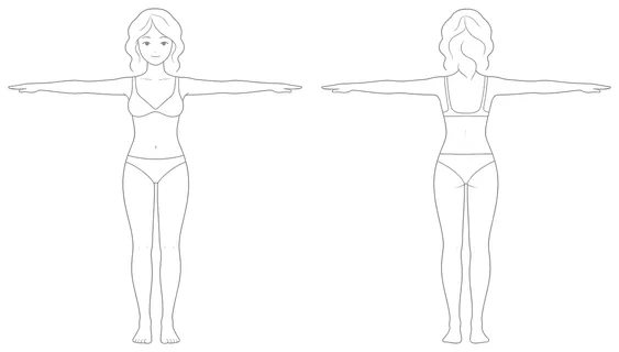 Arms held straight out to the sides at shoulder height, shown from the front and from the back